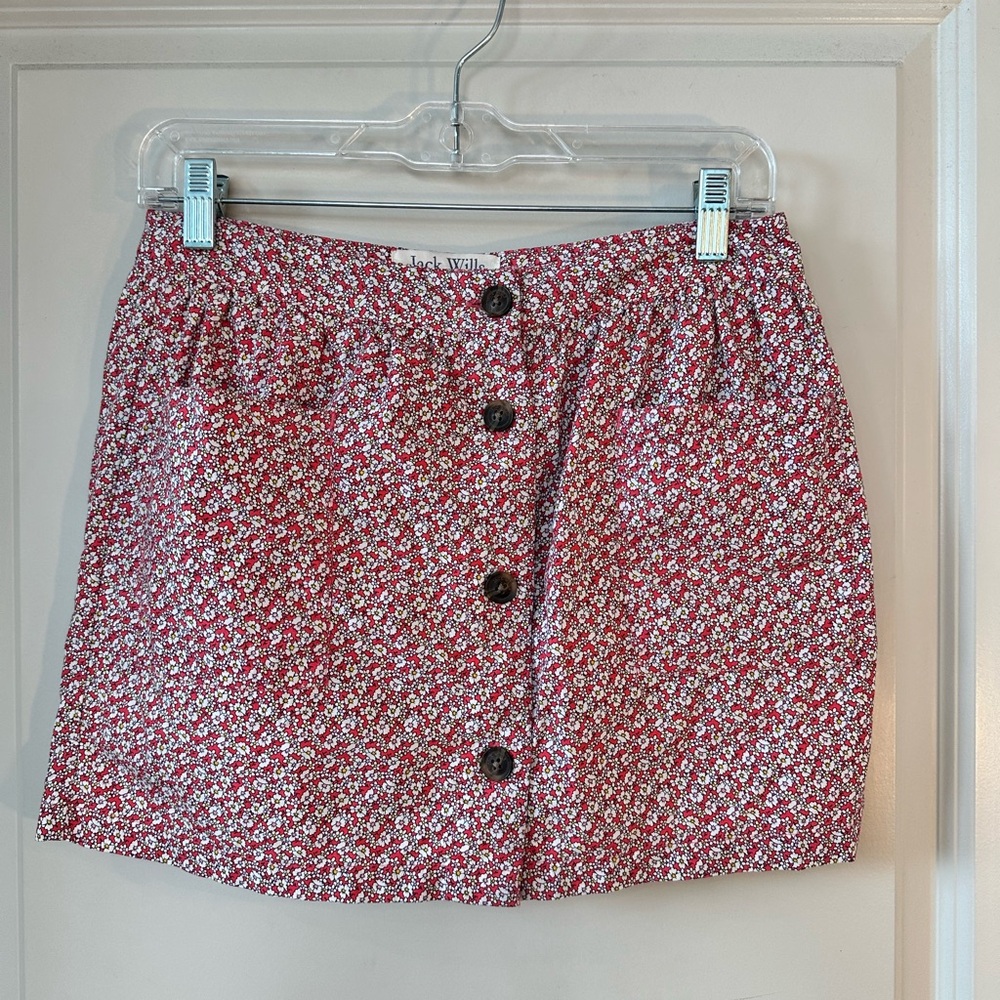 Jack Wills Ditzy Floral Cotton Button Up Patch Pockets Mini Skirt, Size 4